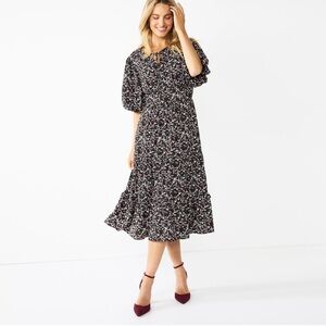 Draper James Black Midi Dress with Pink & White Floral Women’s M